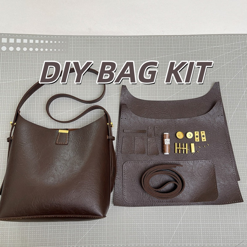 DIY PU Leather Shoulder Bag Kit for Beginners – Pre-Cut & Pre-Punched Crossbody Bag Sewing Kit with Video Tutorial, Handmade Gift Craft Set