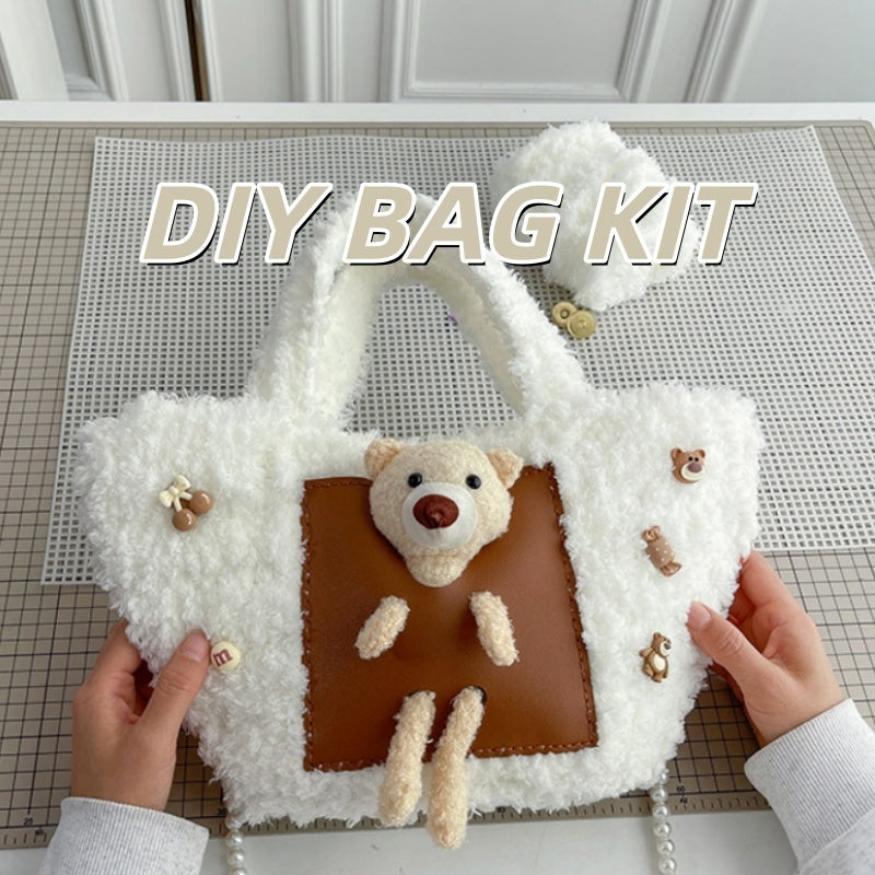 DIY Plush Shoulder Bag Kit for Beginners – Handmade Crochet Style Tote Bag Craft Set with Video Tutorial, Gift Making Kit
