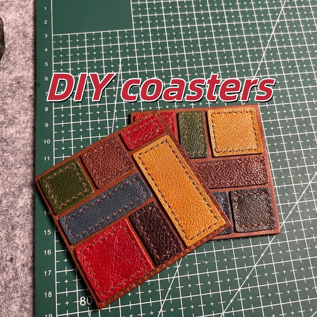DIY Leather Coaster Kit – Handmade Cowhide Square Cup Mat Craft Set for Beginners with Video Tutorial (7.5cm Minimalist Desk Accessory)