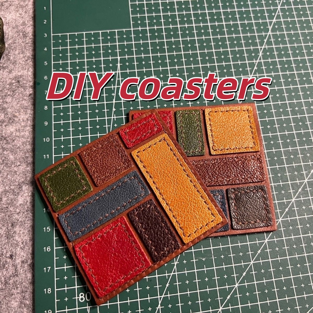 DIY Leather Coaster Kit – Handmade Cowhide Square Cup Mat Craft Set for Beginners with Video Tutorial (7.5cm Minimalist Desk Accessory)