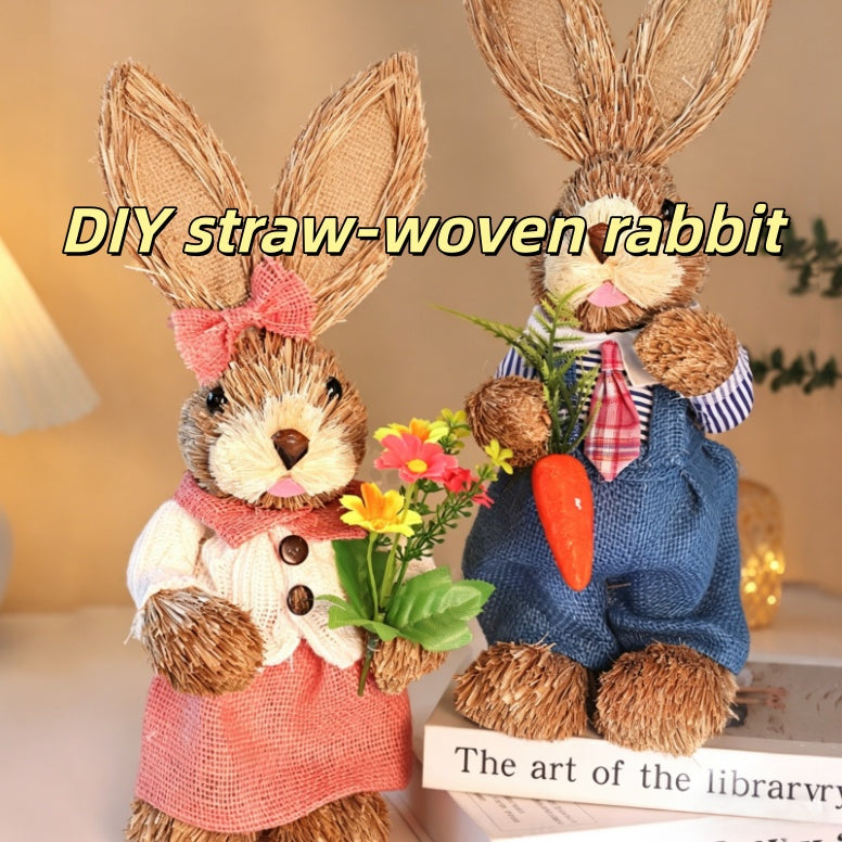 DIY Straw Bunny Craft Kit | Handmade Woven Rabbit Family Set | Spring Easter Home Decor & Mother’s Day Creative Gift