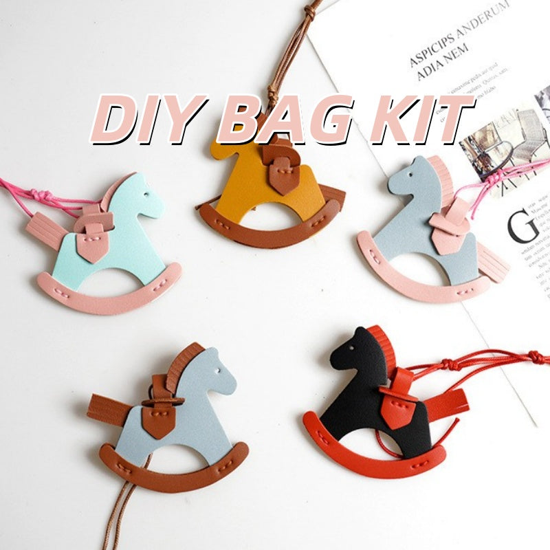 DIY Rocking Horse Keychain Kit for Beginners – Handmade PU Leather Bag Charm & Key Pendant with Video Tutorial