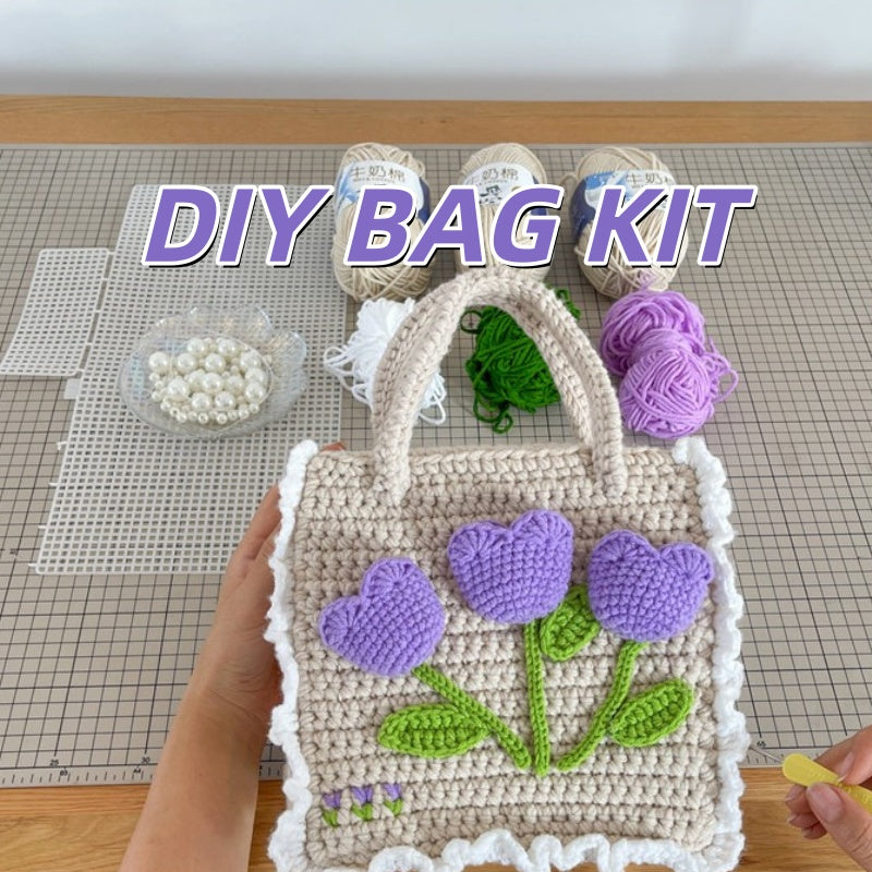 DIY Crochet Shoulder Bag Kit for Beginners – Handmade Purple Crossbody Tote Bag with Video Tutorial