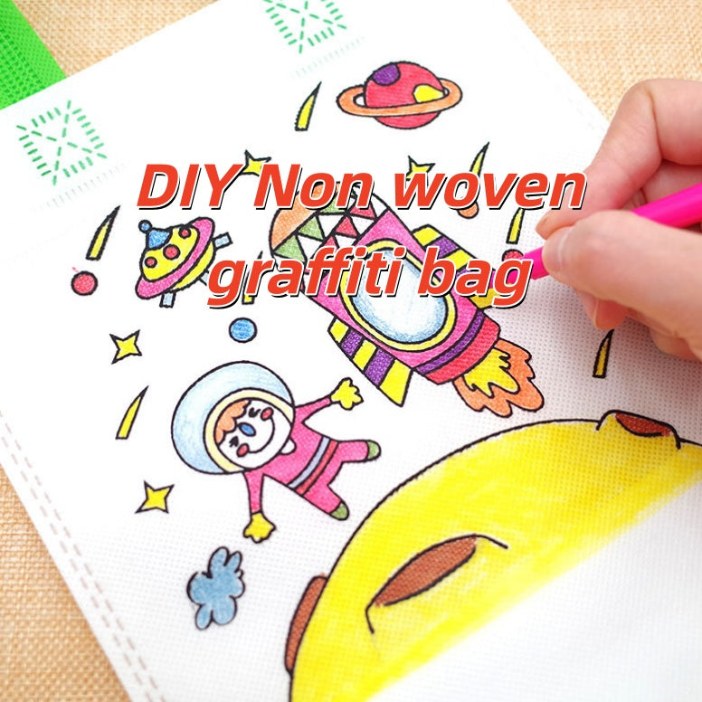 DIY Cartoon Coloring Tote Bag Kit for Kids – Creative Non-Woven Fabric Painting Handbag with Markers