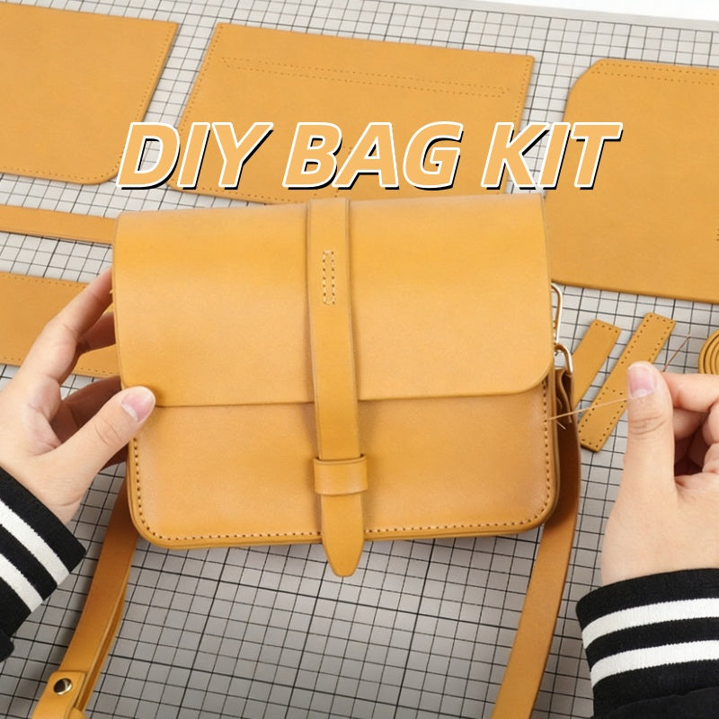 DIY Leather Envelope Crossbody Bag Kit for Beginners – Handmade Cowhide Shoulder Purse with Video Tutorial, Pre-Cut Sewing Craft Set