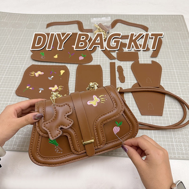 DIY PU Leather Shoulder Bag Kit for Beginners – Handmade Crossbody Purse Sewing Kit with Pre-Cut Materials & Video Tutorial