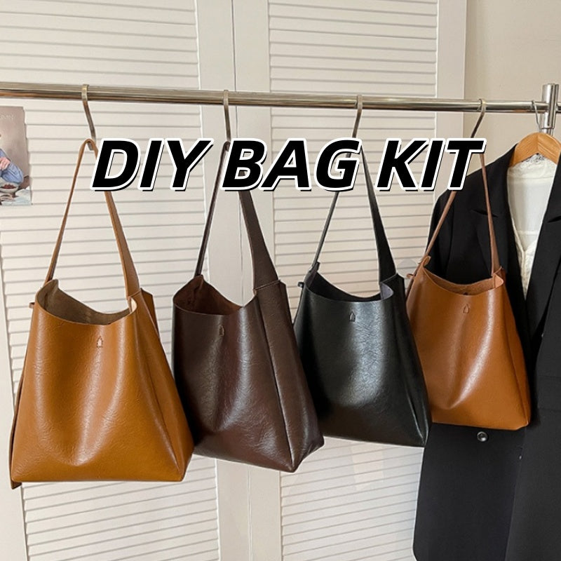 DIY PU Leather Shoulder Bag Sewing Kit for Beginners – Handmade Tote Bag Craft Set with Pre-Cut Materials & Video Tutorial