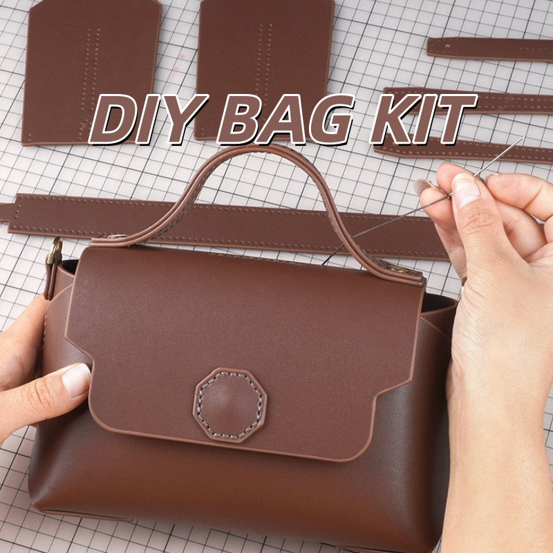 DIY Leather Shoulder Bag Kit for Beginners – Handmade Crossbody Purse with Video Tutorial, Pre-Cut Cowhide Craft Gift