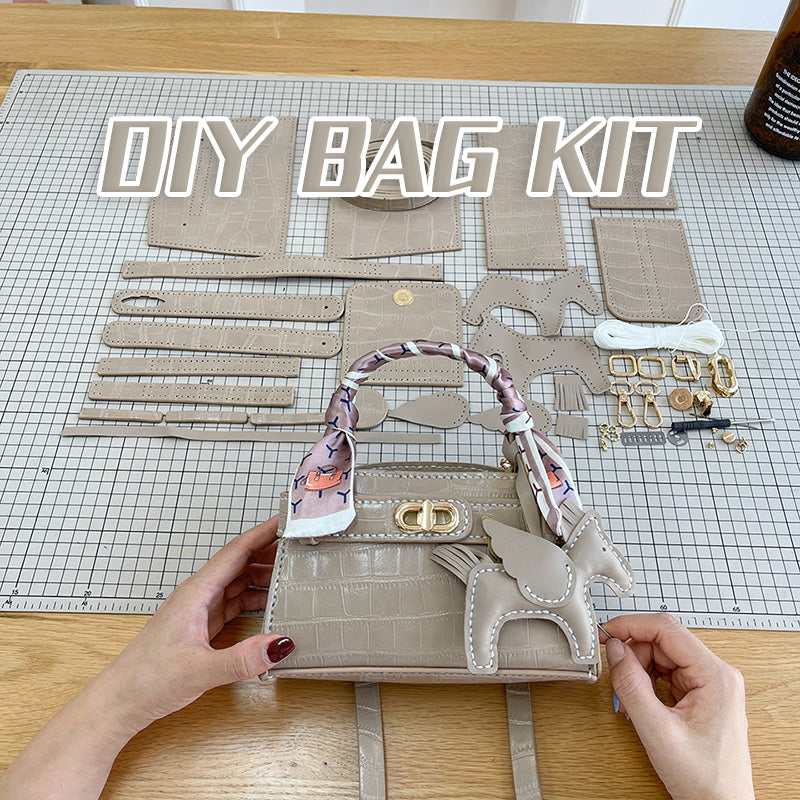 DIY PU Leather Shoulder Bag Kit for Beginners – Handmade Tote Purse Sewing Kit with Pre-Cut Materials & Video Tutorial