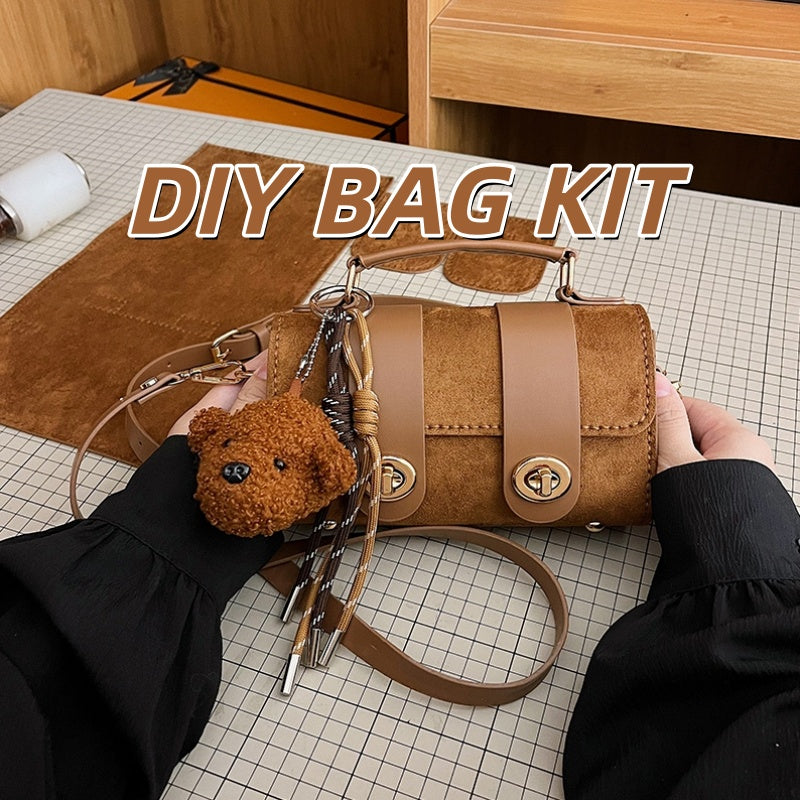 DIY Suede Leather Shoulder Bag Kit for Beginners – Handmade Crossbody Purse Sewing Kit with Pre-Cut Materials & Video Tutorial