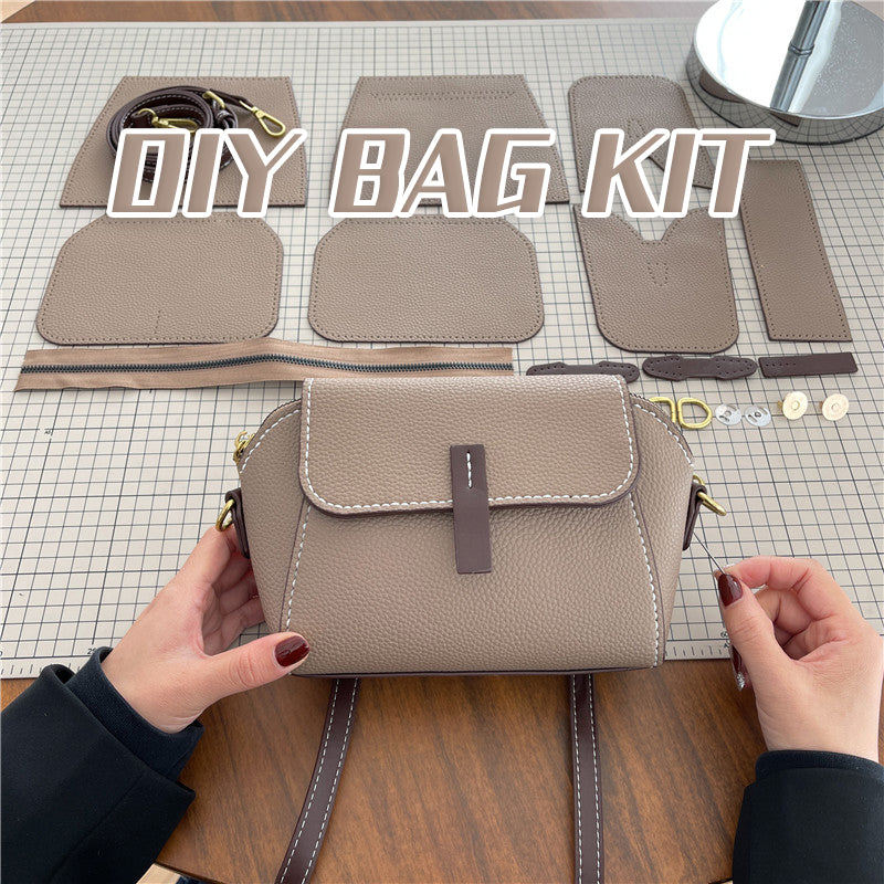 DIY PU Leather Shoulder Bag Kit for Beginners – Handmade Crossbody Purse Sewing Kit with Pre-Cut Materials & Video Tutorial