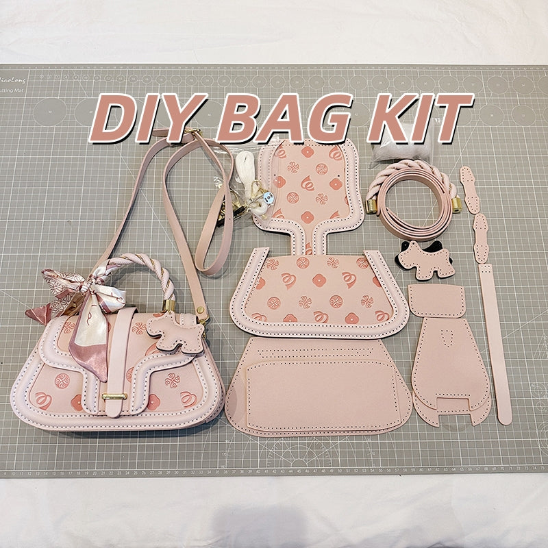 DIY PU Leather Shoulder Bag Kit for Beginners – Handmade Pink Handbag Sewing Kit with Pre-Cut Materials & Video Tutorial