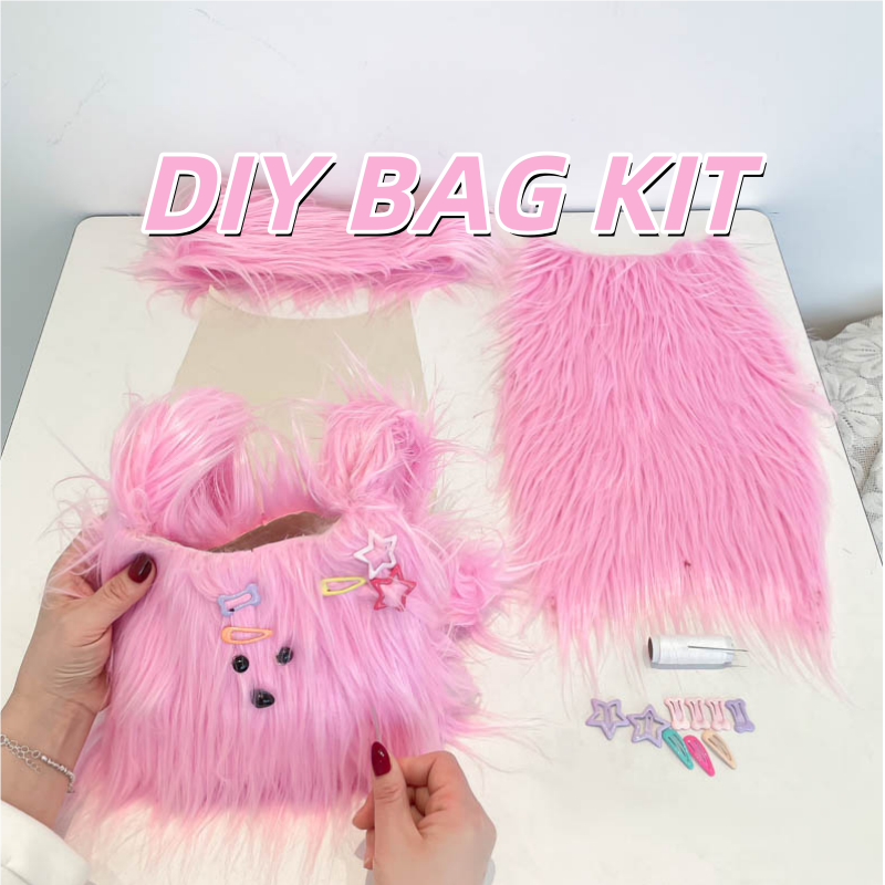 DIY Plush Crossbody Bag Kit for Beginners – Handmade Furry Shoulder Purse Sewing Kit with Pre-Cut Materials & Video Tutorial