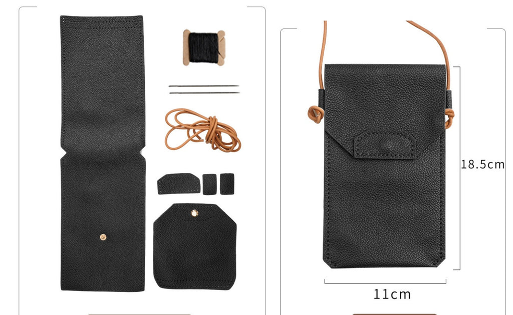 DIY Genuine Leather Wallet Kit | Litchi Grain Cowhide Card Holder, Passport Wallet & Coin Purse Craft Set