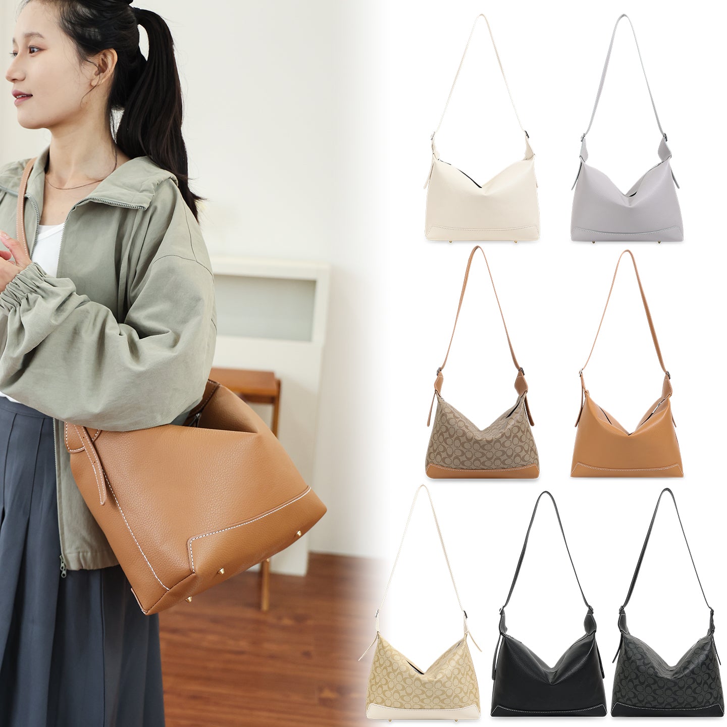 DIY Large Tote Bag Kit for Beginners – Handmade PU Leather Shoulder Bag Sewing Kit with Pre-Cut Materials & Video Tutorial