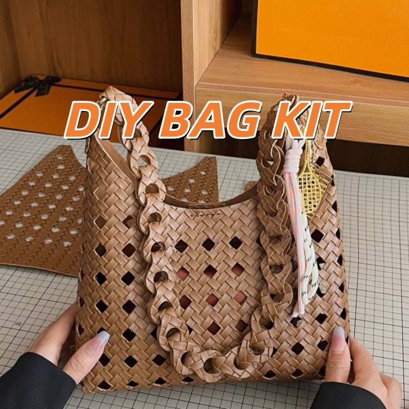 DIY Woven Bucket Bag Kit | Beginner-Friendly PU Leather Hollow Weave Handbag Craft Set with Video Tutorial