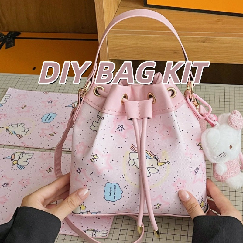 DIY Drawstring Bucket Bag Kit for Beginners – Cute PU Leather Crossbody Purse Making Set with Video Tutorial