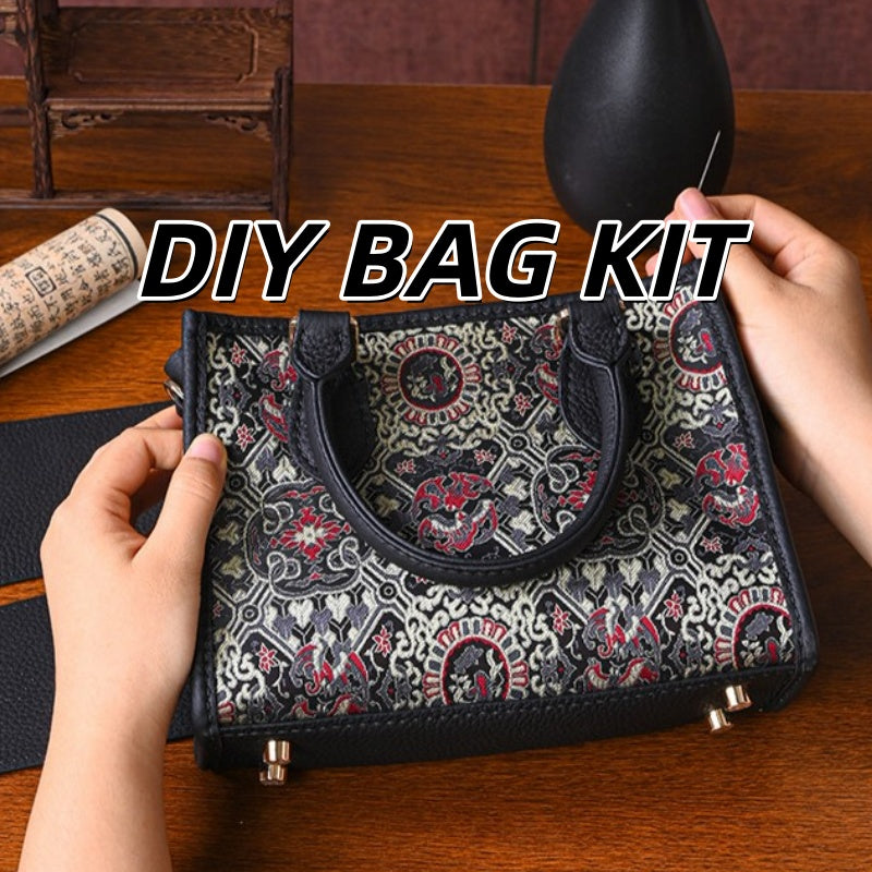 DIY Patchwork Tote Bag Kit | Genuine Leather & Microfiber Handmade Shoulder Bag Craft Set for Beginners