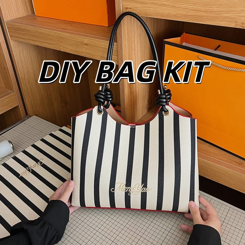 DIY Striped PU Leather Tote Bag Kit | Large Capacity Handmade Shoulder Bag Craft Set with Video Tutorial