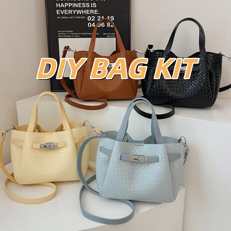 DIY Woven Bucket Bag Kit – Handmade PU Crossbody Shoulder Bag Craft Set for Beginners with Video Tutorial