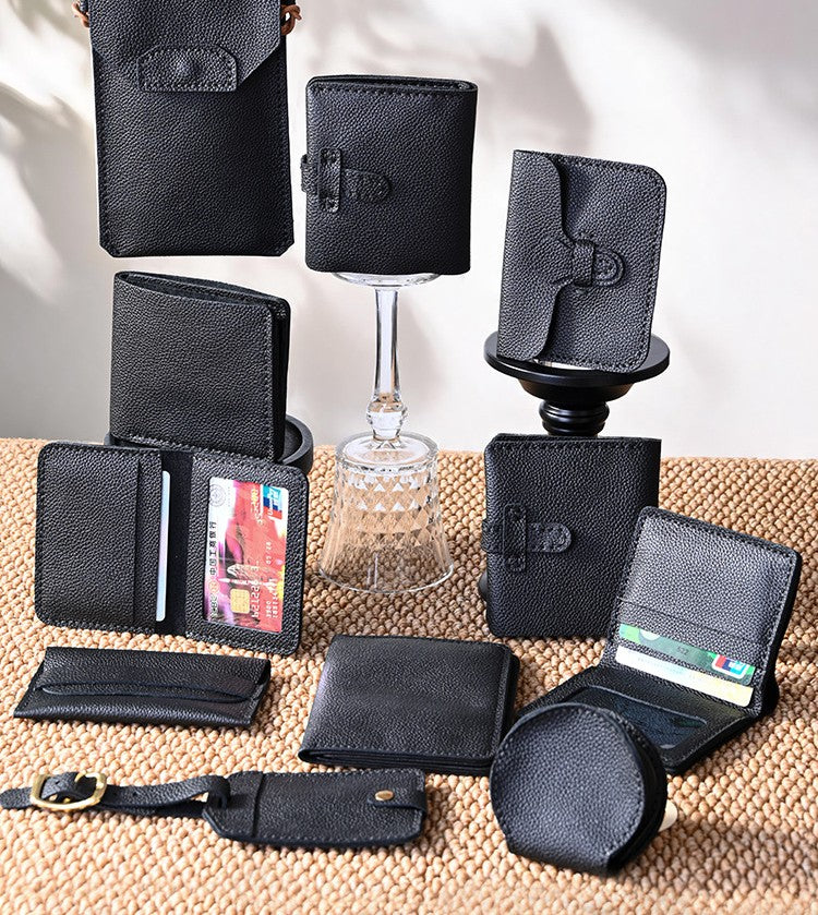 DIY Genuine Leather Wallet Kit | Litchi Grain Cowhide Card Holder, Passport Wallet & Coin Purse Craft Set