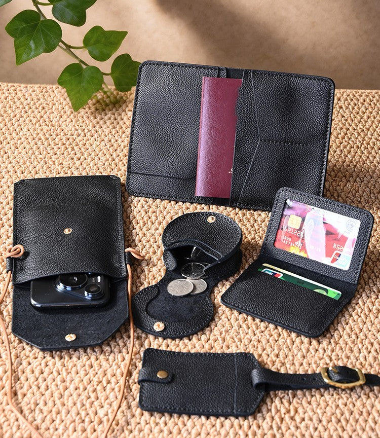 DIY Genuine Leather Wallet Kit | Litchi Grain Cowhide Card Holder, Passport Wallet & Coin Purse Craft Set