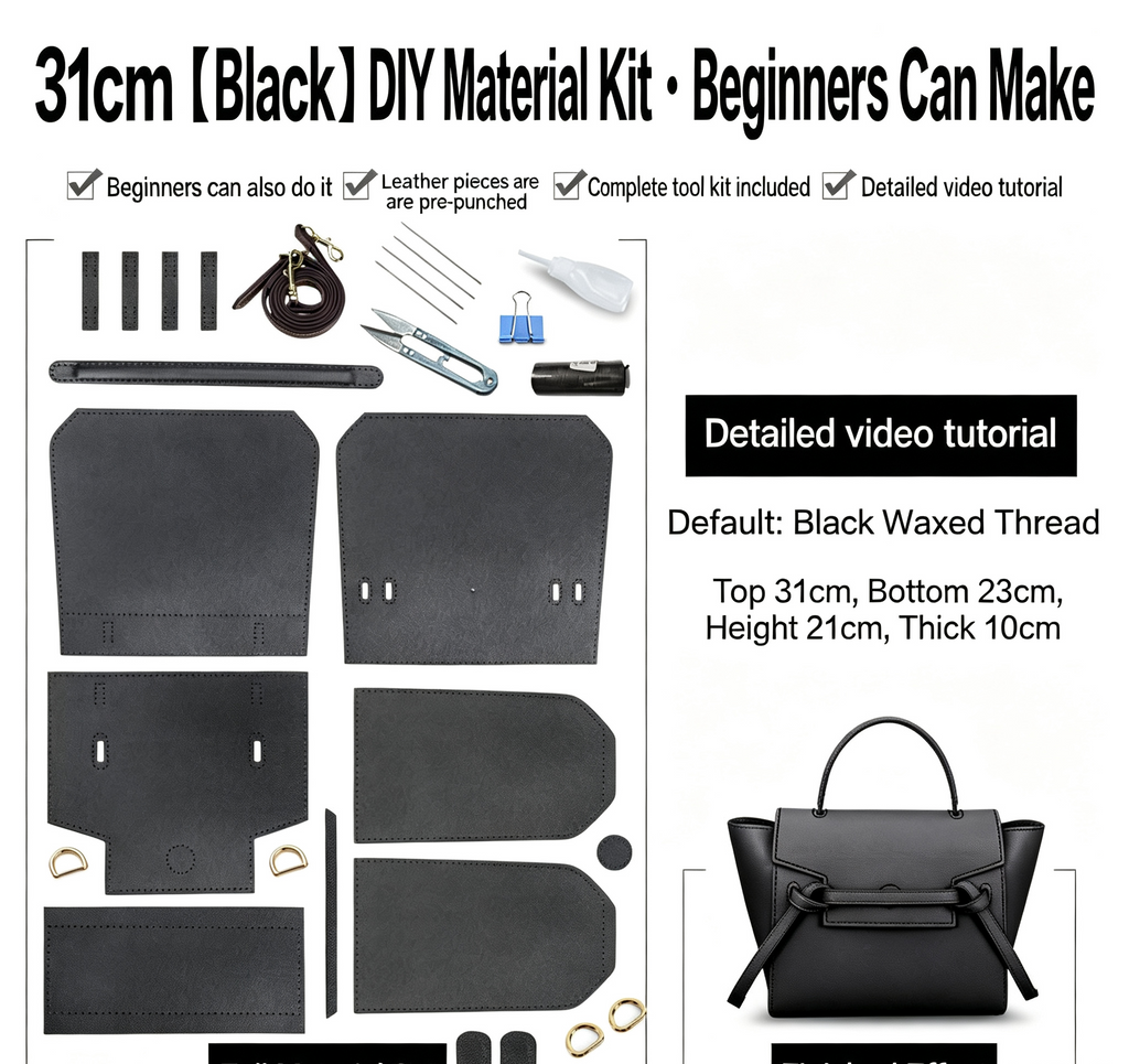 DIY Leather Bag Kit – Beginner Top-Grain Cowhide Crossbody & Shoulder Handbag