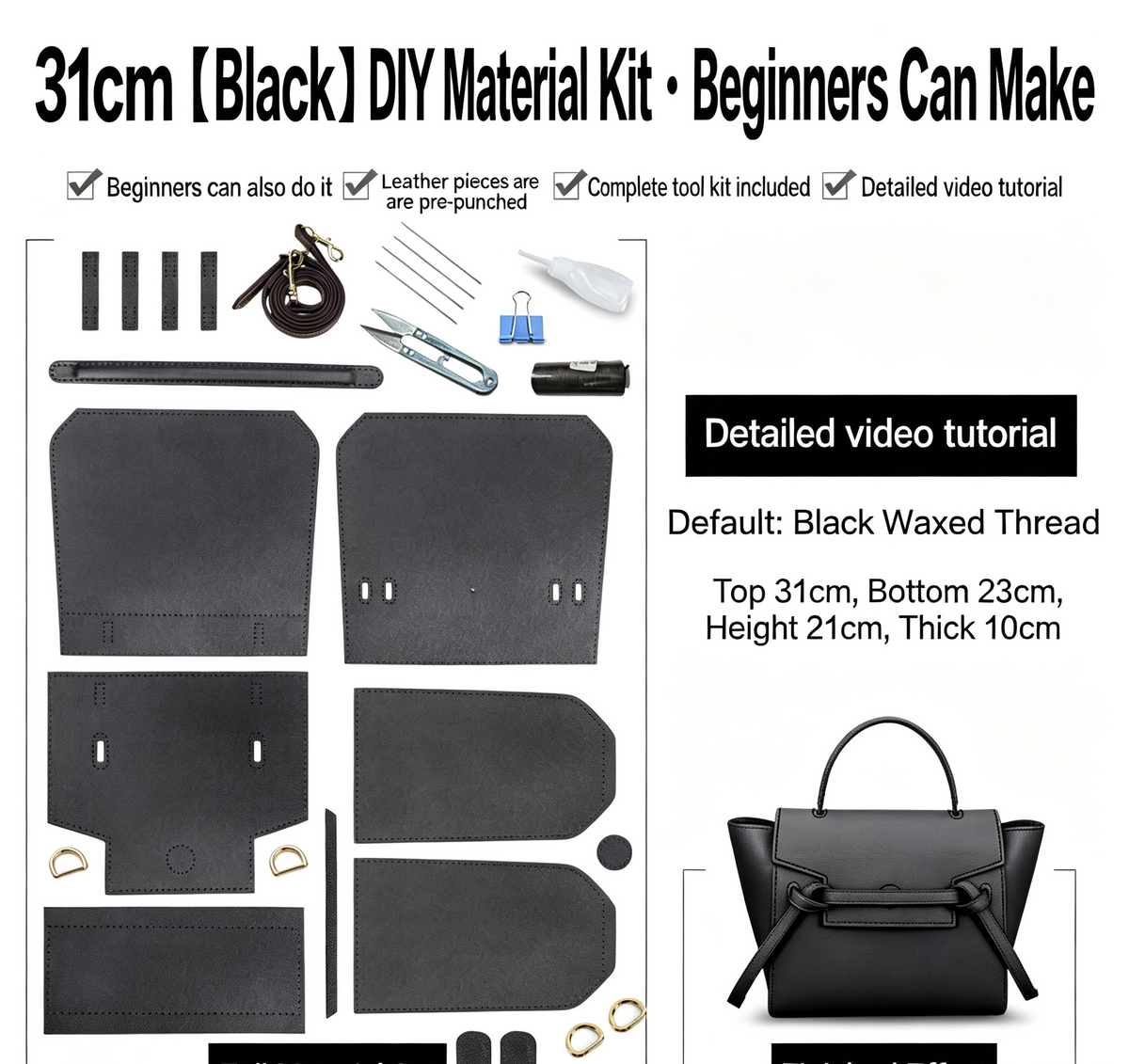 DIY Leather Bag Kit – Beginner Top-Grain Cowhide Crossbody & Shoulder Handbag