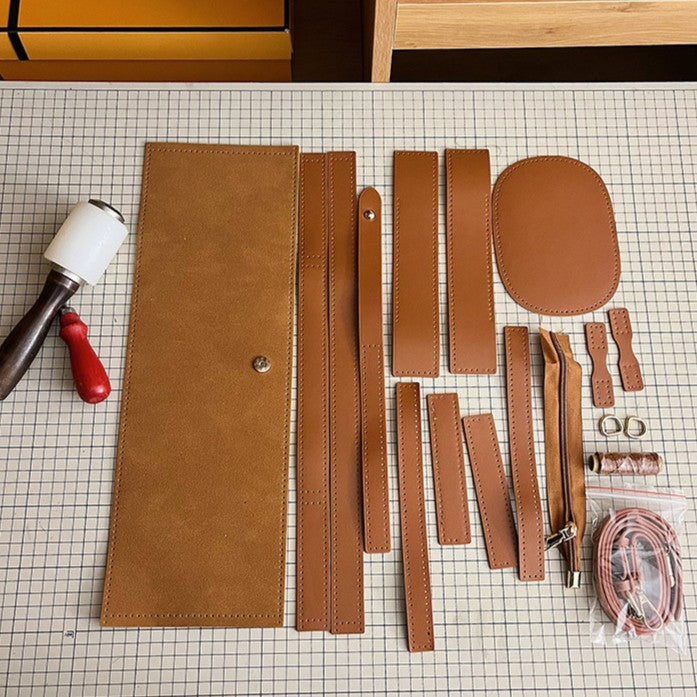 DIY Matte Leather Shoulder Bag Kit for Beginners – Handmade Crossbody Bag Sewing Kit with Pre-Cut Materials & Video Tutorial