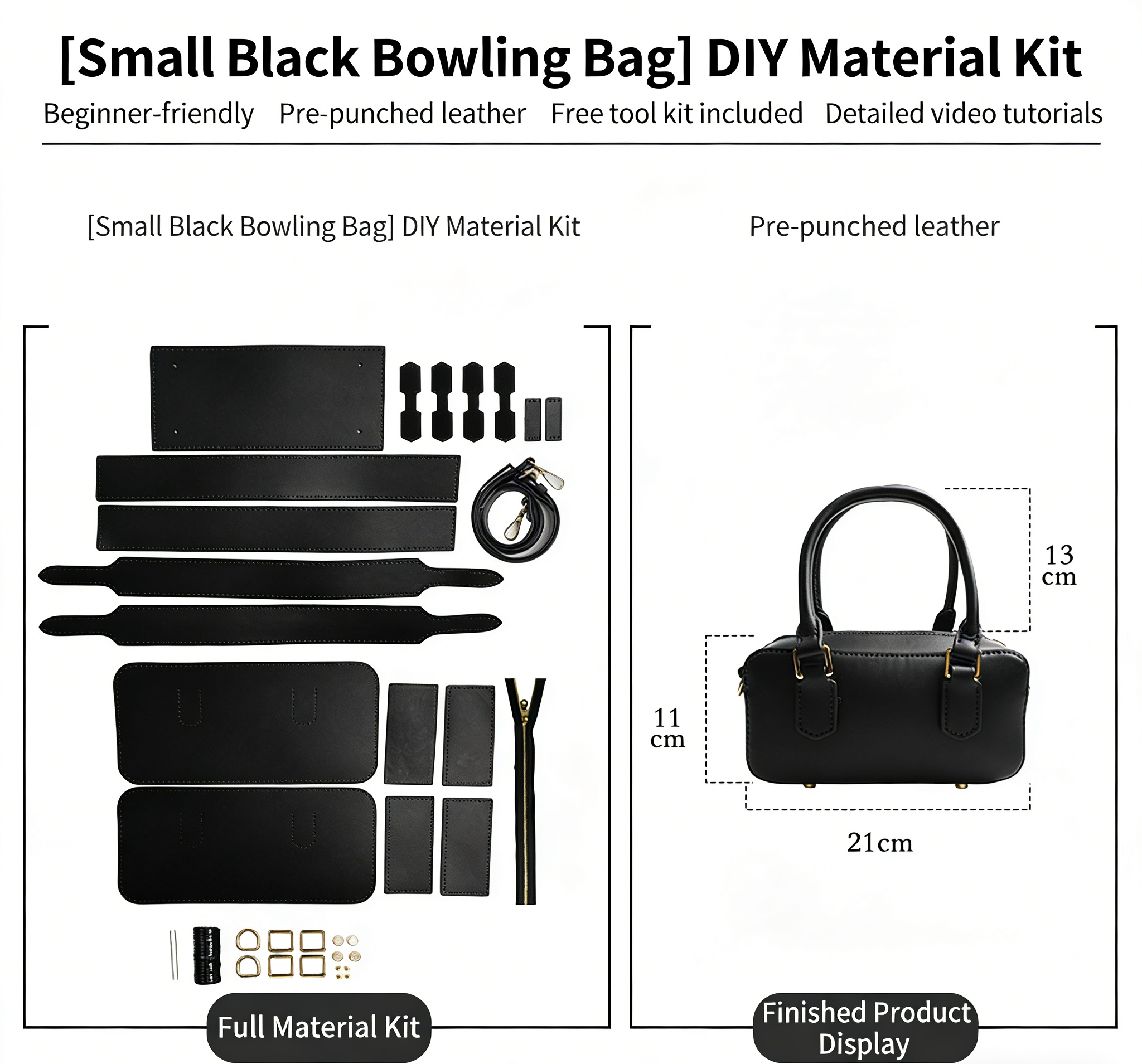 DIY Leather Shoulder Bag Kit for Beginners – Handmade Crossbody Tote Purse Sewing Kit with Pre-Cut Materials & Video Tutorial