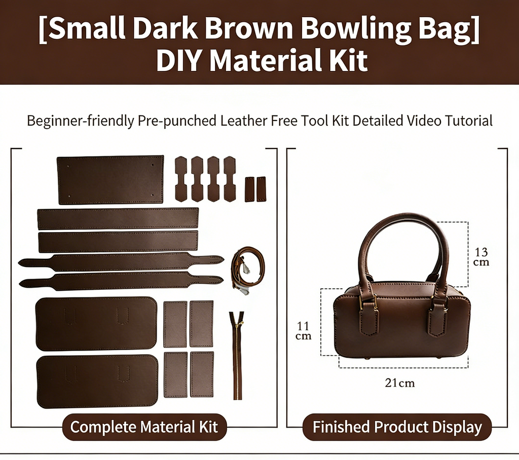 DIY Leather Shoulder Bag Kit for Beginners – Handmade Crossbody Tote Purse Sewing Kit with Pre-Cut Materials & Video Tutorial