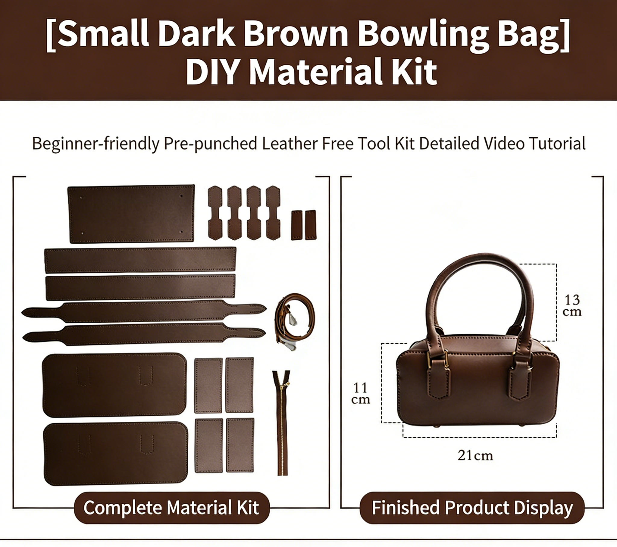 DIY Leather Shoulder Bag Kit for Beginners – Handmade Crossbody Tote Purse Sewing Kit with Pre-Cut Materials & Video Tutorial