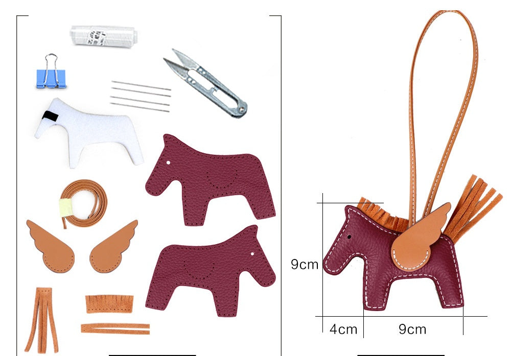 DIY Leather Angel Horse Charm Kit – Handmade Pony Keychain Bag Charm Craft Set for Beginners
