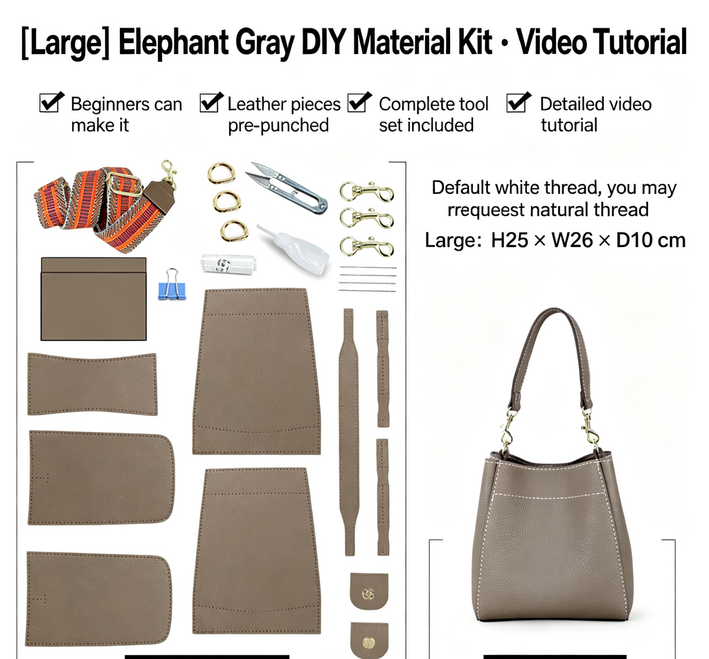 DIY Woven Leather Bucket Bag Kit – Full-Grain Leather Shoulder & Crossbody Bag Making Kit
