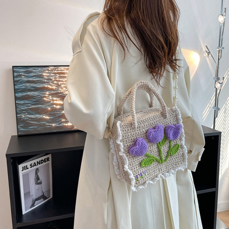 DIY Crochet Shoulder Bag Kit for Beginners – Handmade Purple Crossbody Tote Bag with Video Tutorial