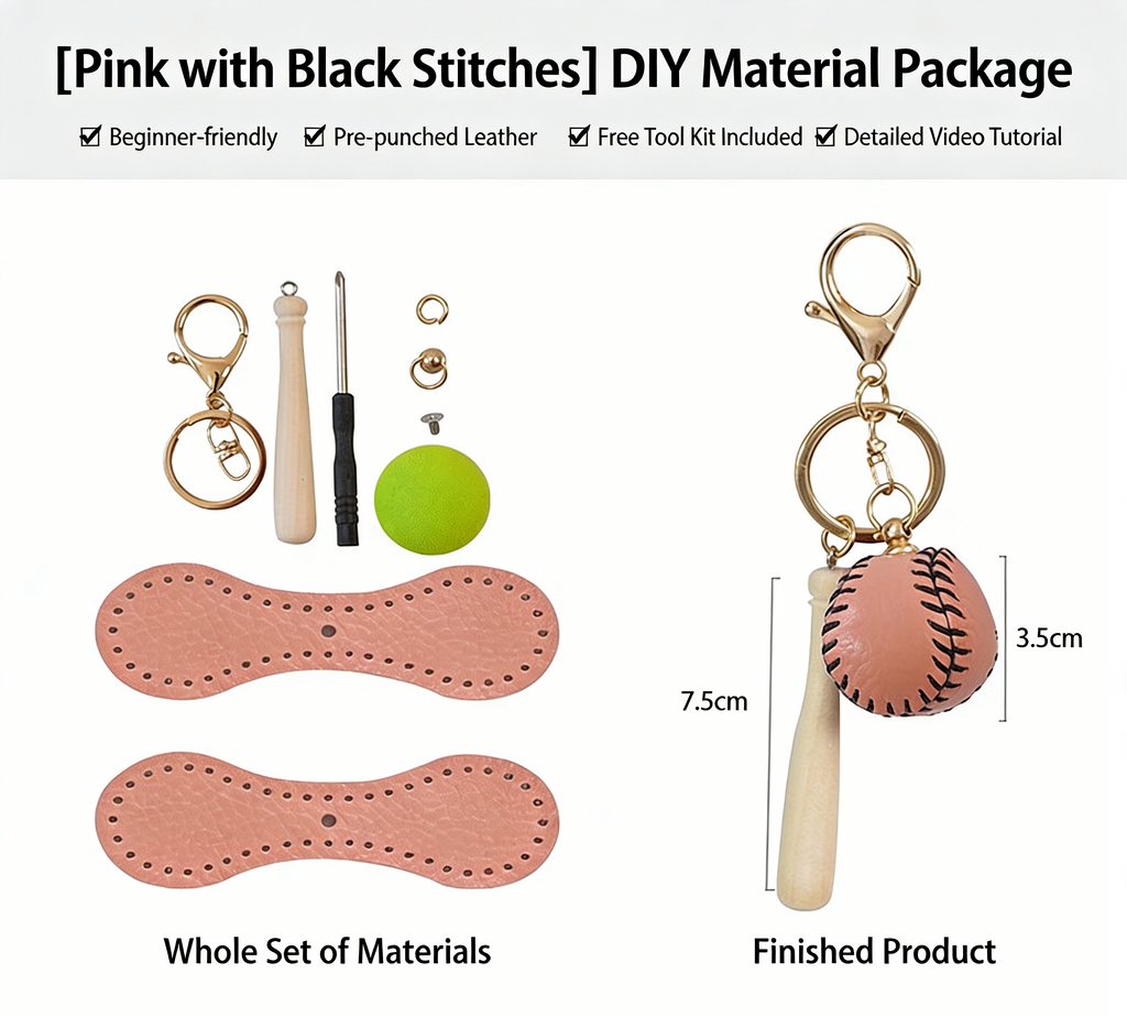 DIY Baseball Keychain Craft Kit | Beginner-Friendly Handmade Leather Gift Set | Pre-Cut Real Cowhide DIY Stitching Kit