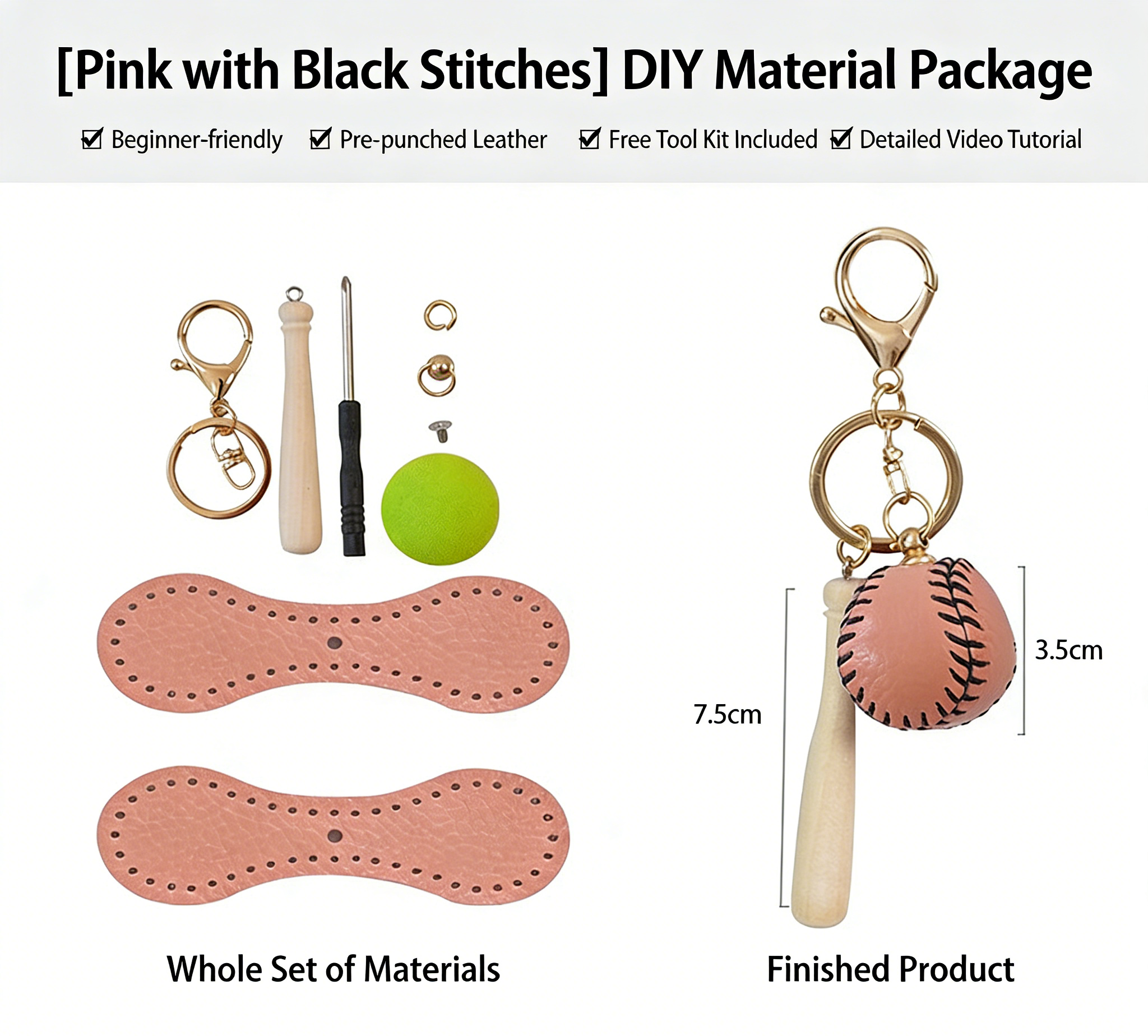 DIY Baseball Keychain Craft Kit | Beginner-Friendly Handmade Leather Gift Set | Pre-Cut Real Cowhide DIY Stitching Kit