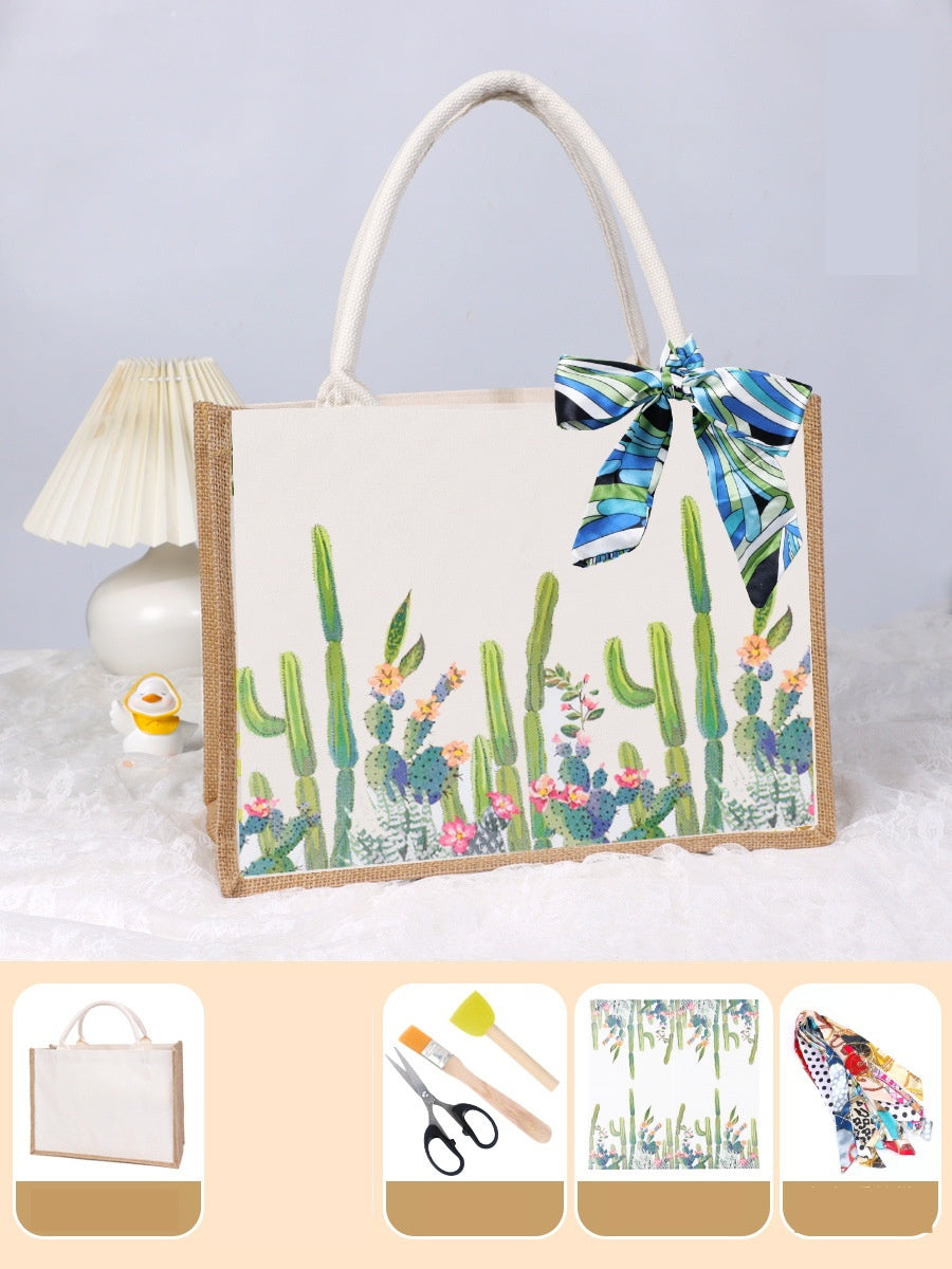 DIY Canvas Tote Bag Decorating Kit with Printed Scarf | Handmade Craft Gift Set for Adults & Kids | Personalized Tote Bag DIY Kit
