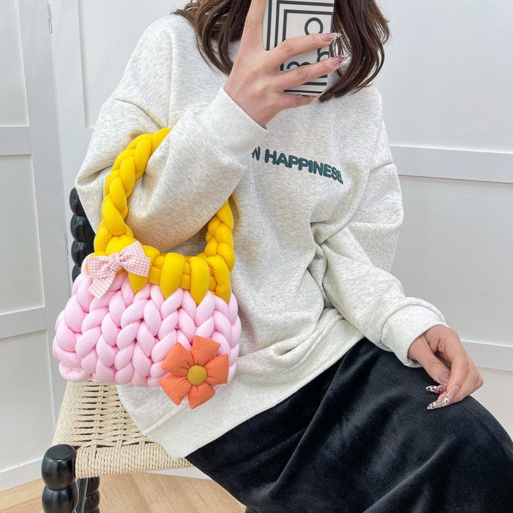 DIY Crochet Handbag Kit for Beginners – Handmade Tote Bag Craft Kit with Soft Yarn, Complete Materials & Video Tutorial