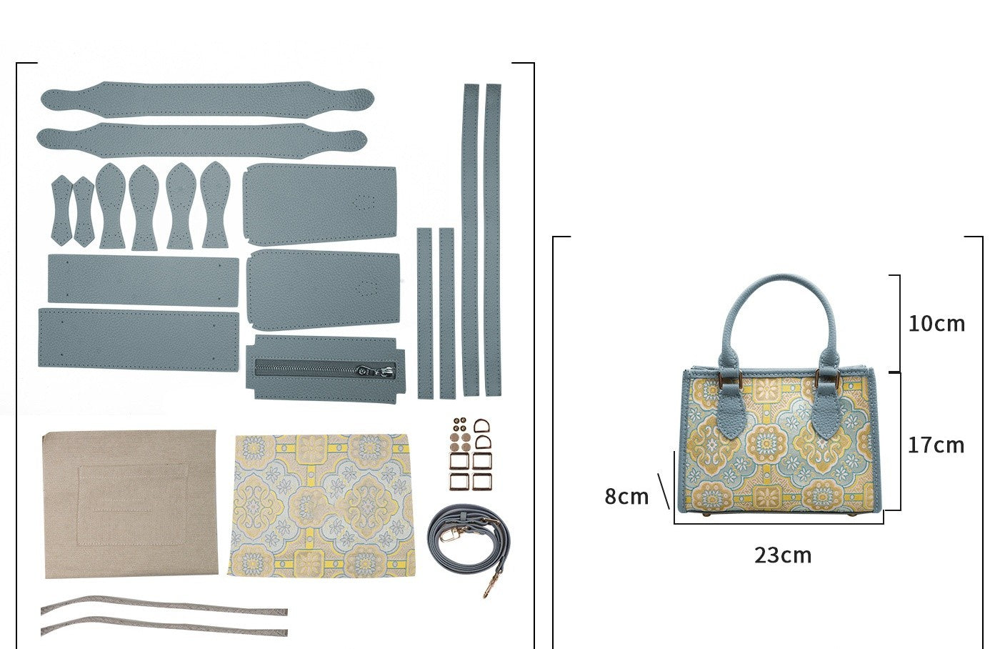 DIY Patchwork Tote Bag Kit | Genuine Leather & Microfiber Handmade Shoulder Bag Craft Set for Beginners