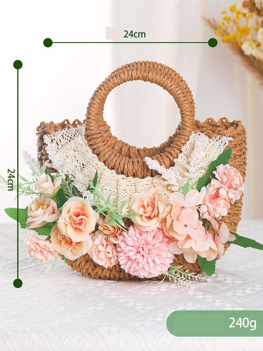 DIY Floral Straw Tote Bag Kit for Mother’s Day | Handmade Woven Handbag Craft Set with Artificial Flowers | Beginner Friendly 8-Minute DIY Gift Bag