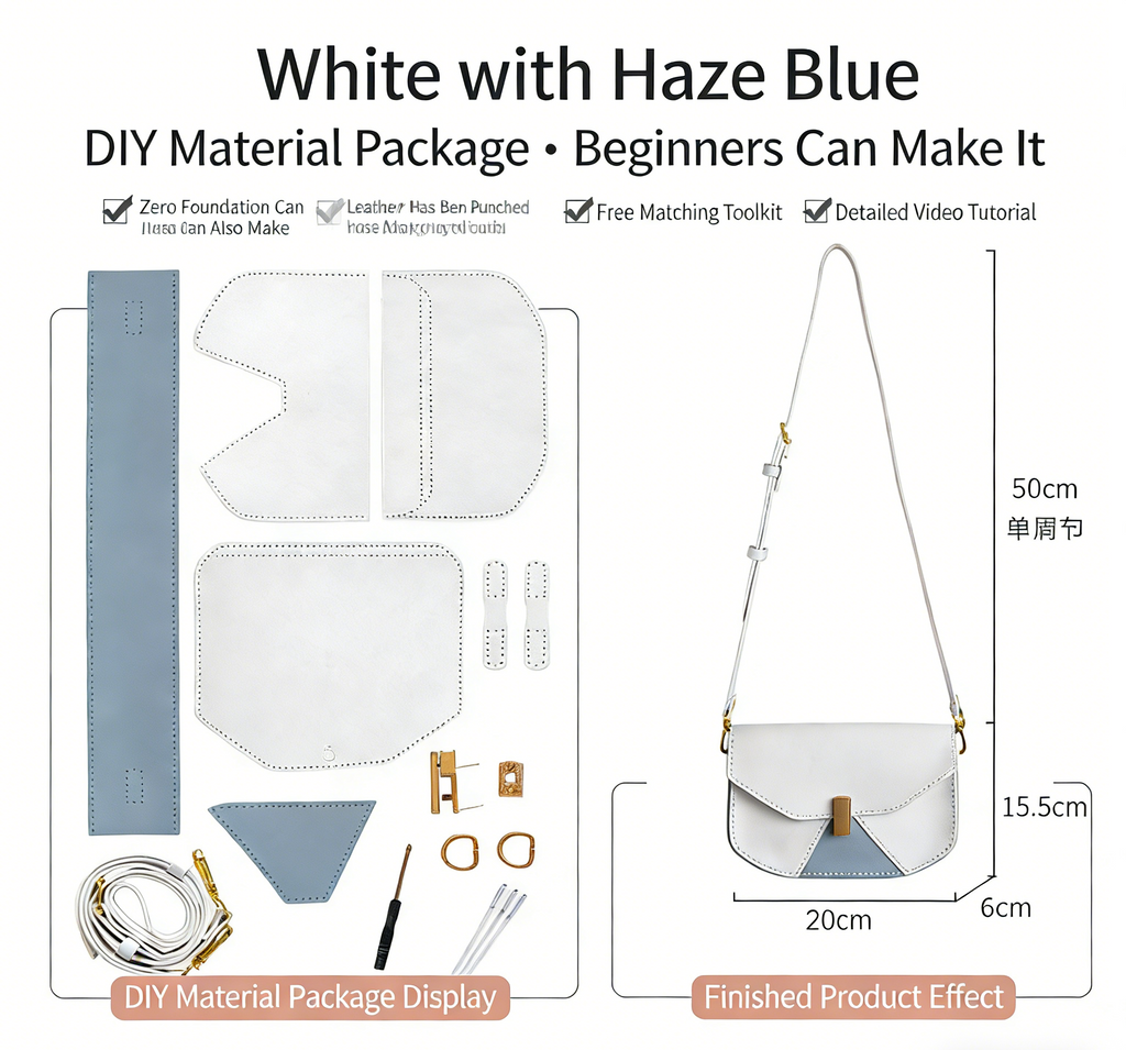 DIY Geometric Flap Genuine Leather Saddle Crossbody Bag Sewing Kit, Multi Color Adjustable Strap Shoulder Bag Handmade Craft Gift For Women