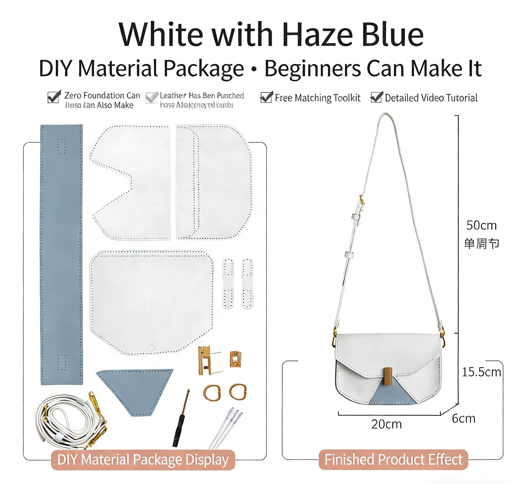 DIY Geometric Flap Genuine Leather Saddle Crossbody Bag Sewing Kit, Multi Color Adjustable Strap Shoulder Bag Handmade Craft Gift For Women