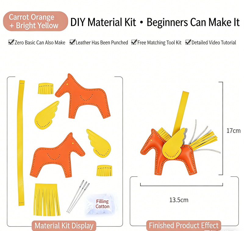 DIY Genuine Leather Pegasus Keychain Kit for Beginners – Handmade Bag Charm, Car Pendant & Key Ring Craft Set with Video Tutorial