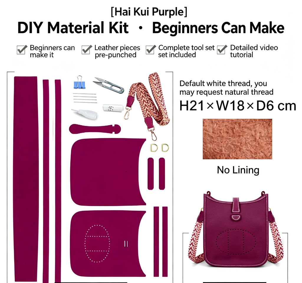 DIY Leather Crossbody Bag Kit for Beginners, Handmade Cowhide Shoulder Bag Sewing Kit, Pre-Cut Leather Craft Kit with Video Tutorial