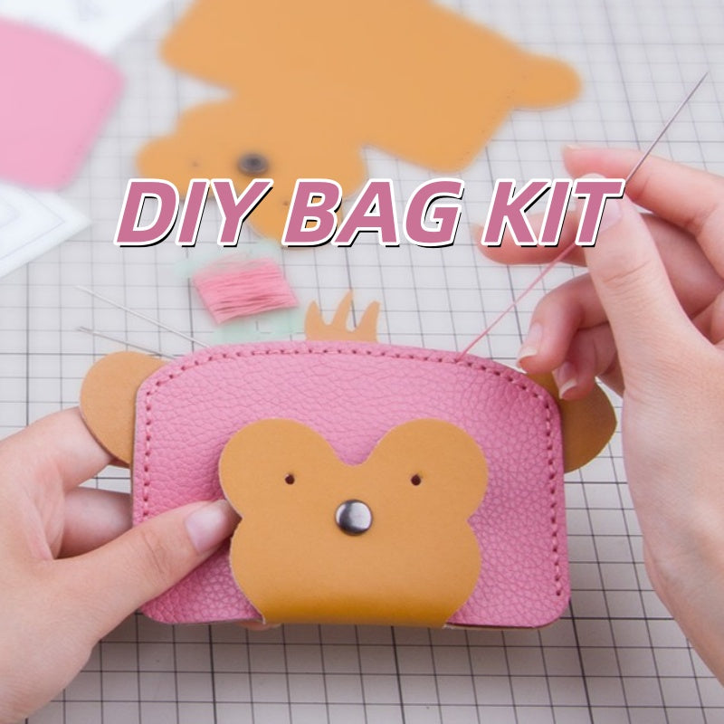 DIY Monkey Leather Card Holder Kit for Beginners – Cute Handmade Cowhide Card Wallet with Video Tutorial & Complete Sewing Kit