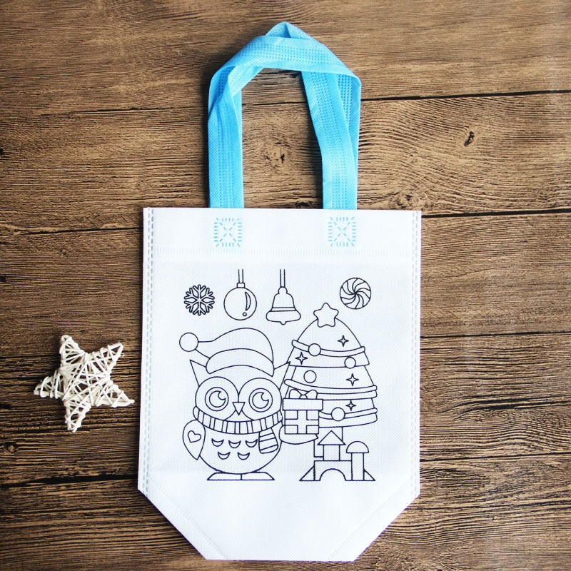 DIY Cartoon Coloring Tote Bag Kit for Kids – Creative Non-Woven Fabric Painting Handbag with Markers