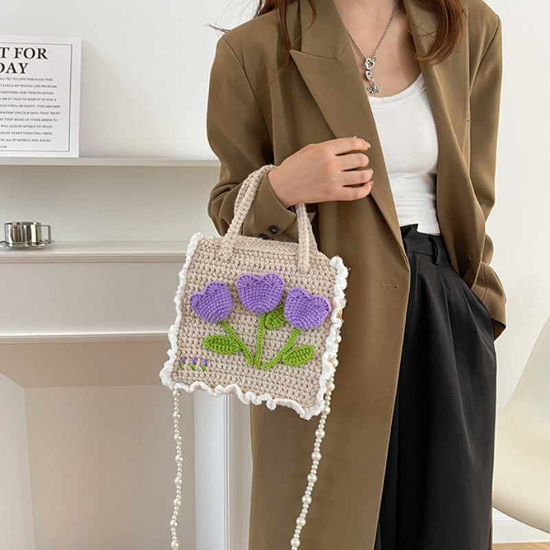 DIY Crochet Shoulder Bag Kit for Beginners – Handmade Purple Crossbody Tote Bag with Video Tutorial