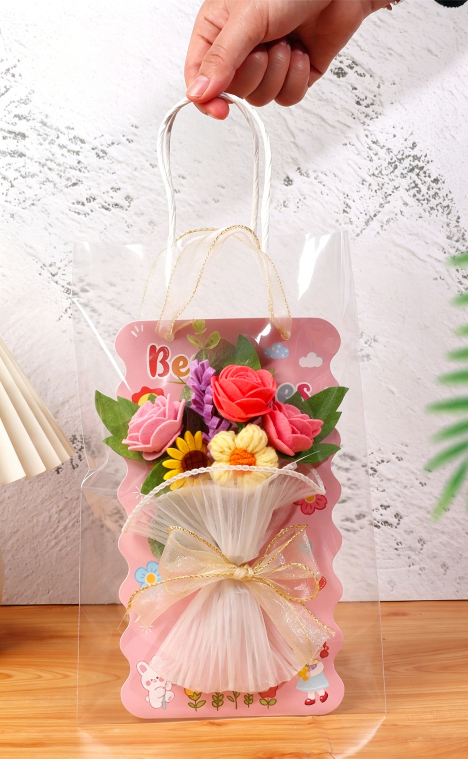 DIY Eternal Flower Bouquet Card Kit for Teachers’ Day | Felt & Yarn Artificial Flower Craft Set for Kids | Handmade Gift Card Materials Pack