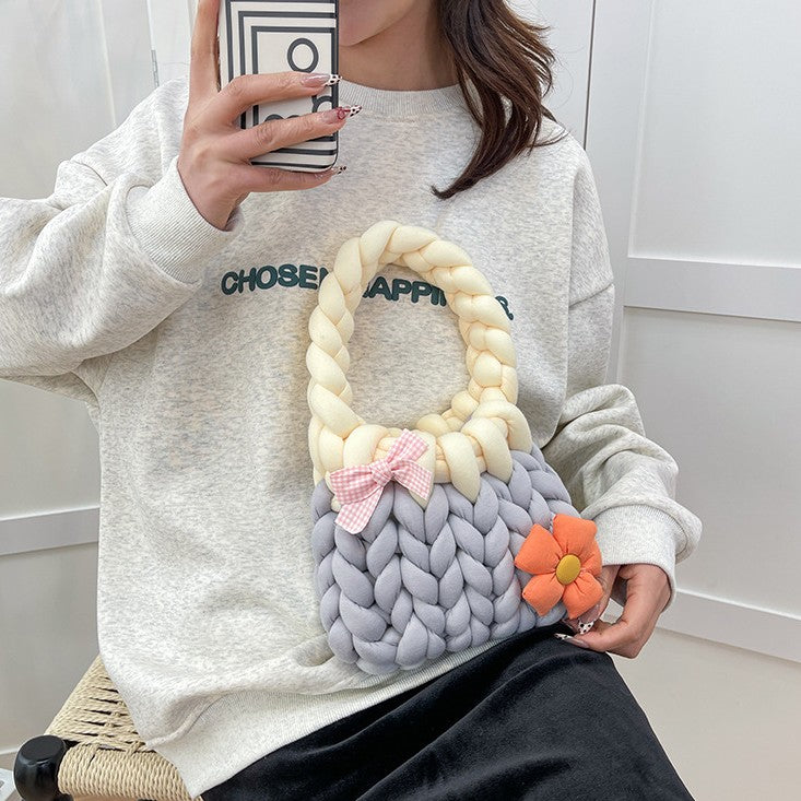 DIY Crochet Handbag Kit for Beginners – Handmade Tote Bag Craft Kit with Soft Yarn, Complete Materials & Video Tutorial